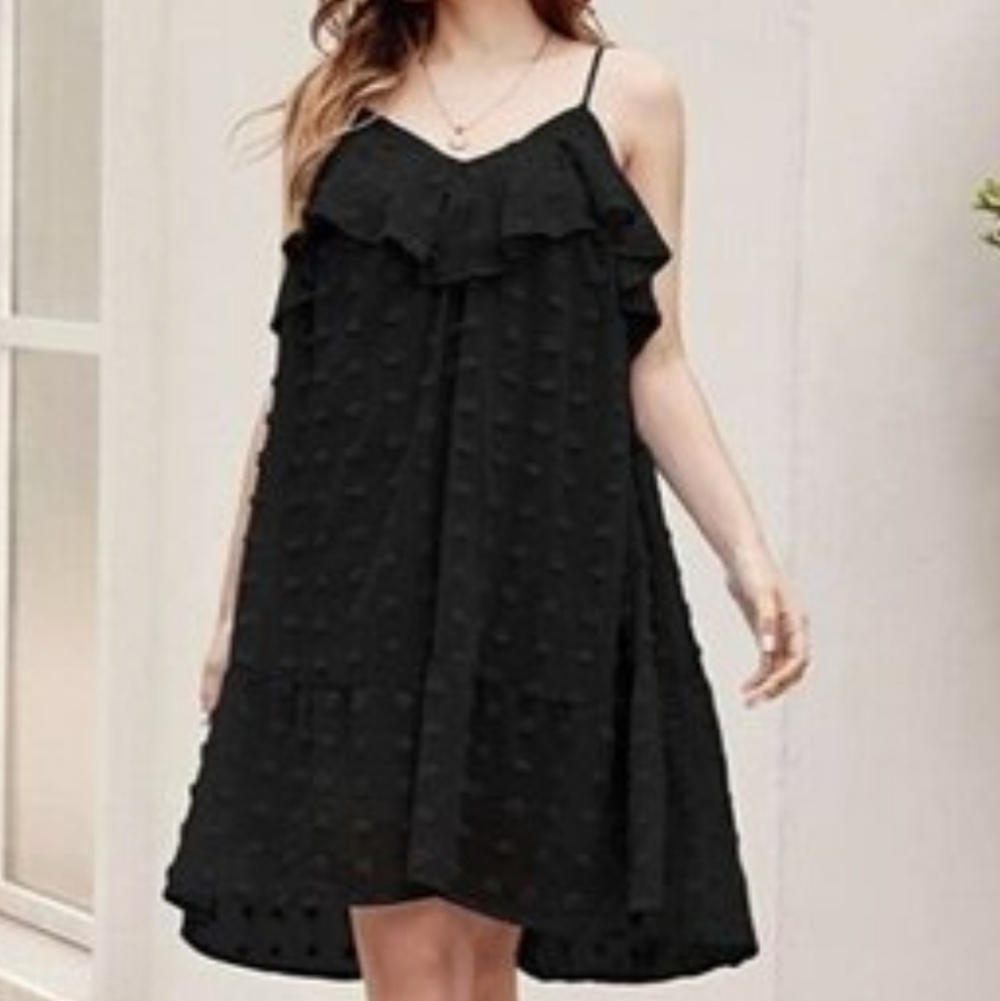 Grace Karin Black Swiss Dot Babydoll Dress 2XL